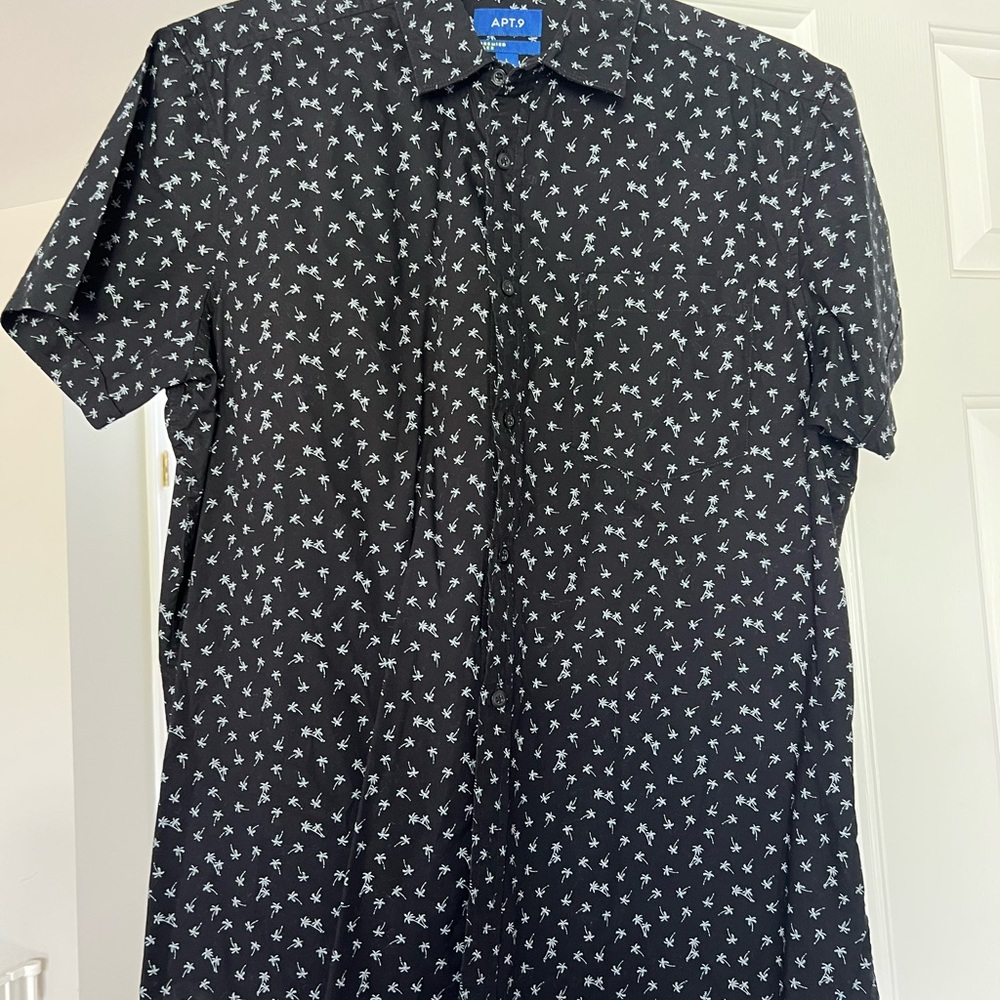 Apt. 9 Black Casual Button Down Shirt with Subtle Pattern